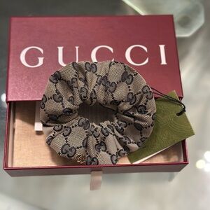 Gucci Monogram Beige and Brown Hair Scrunchie